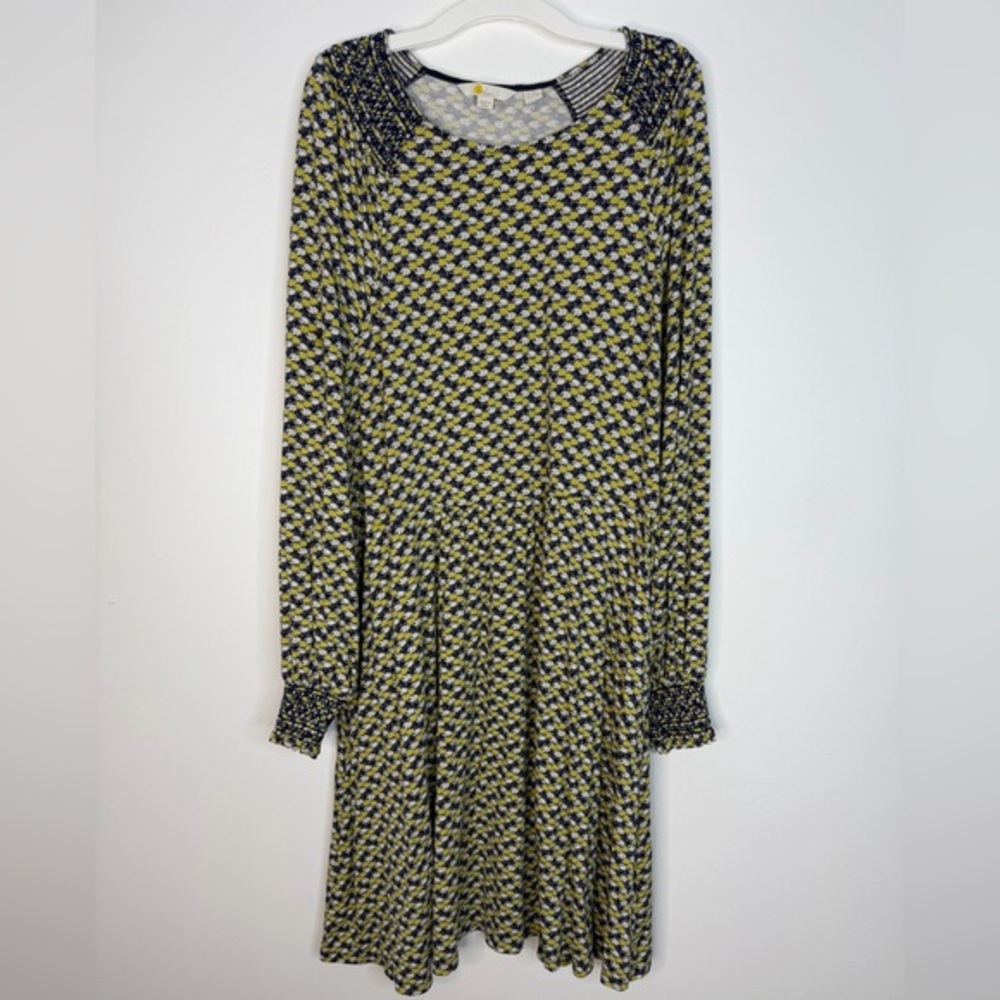 Boden Jersey Knit Long Sleeve Yellow White Navy‎ Floral Print Dress 16/18R